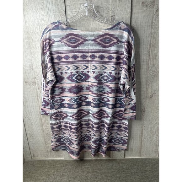 Maurices Womens Aztec Pattern Purple Blue Tunic Shirt Top Plus Size 1 XL - Picture 2 of 7